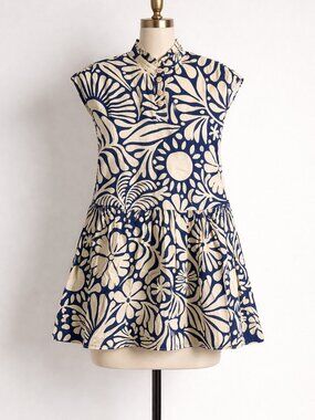 Navy Floral Print Cotton Mini Dress NWT